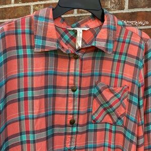 Matilda Jane Tunic Plaid Orange Teal Checks Lace